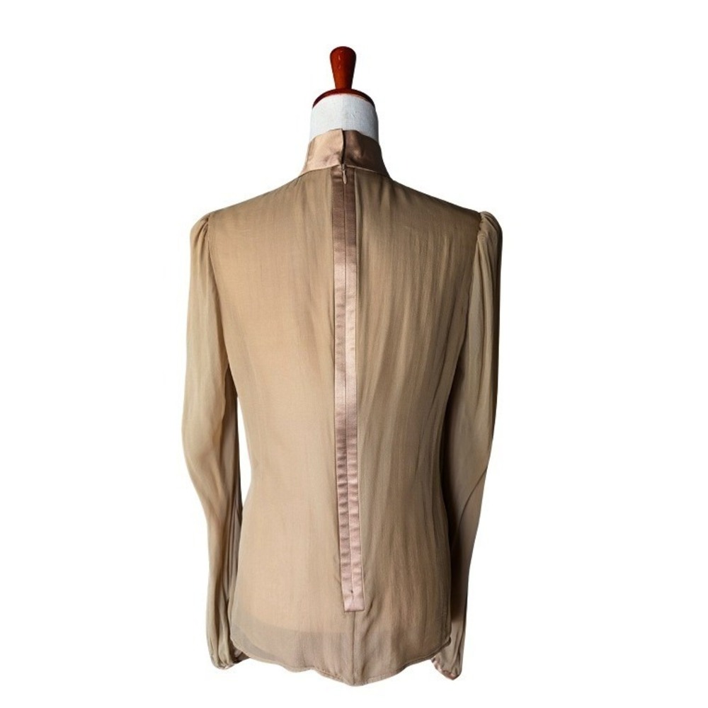 Dolce & Gabbana Tan Silk Chiffon High Neck Ruffle Blouse IT 46 Made in Italy - Picture 4 of 6